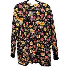Cottonality Floral Ladybug Snap Front Cardigan Jacket Black L Whimsigoth Quirky